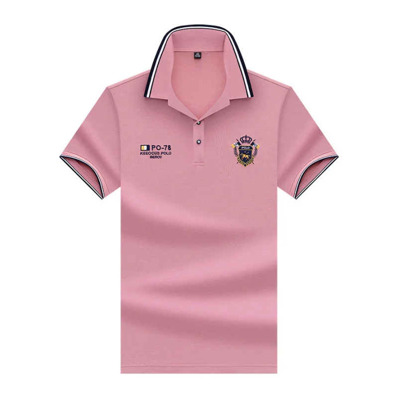 Sommer-Halbarm-Poloshirt für Herren, vielseitig, einfarbig, bestickt, mit Perlen-Baumwolle, modisches, lässiges Top-T-Shirt_voghion.com