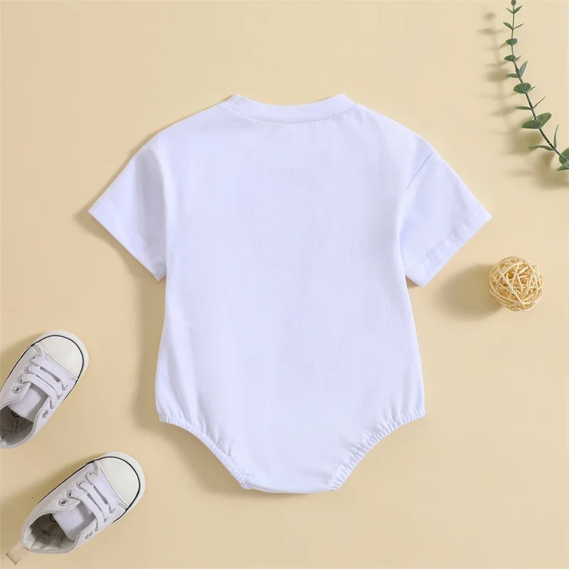 Cute Cartoon Animal Print Short Sleeve Romper for Infant Boys and Girls Casual Summer Jumpsuit Independence Day Baby