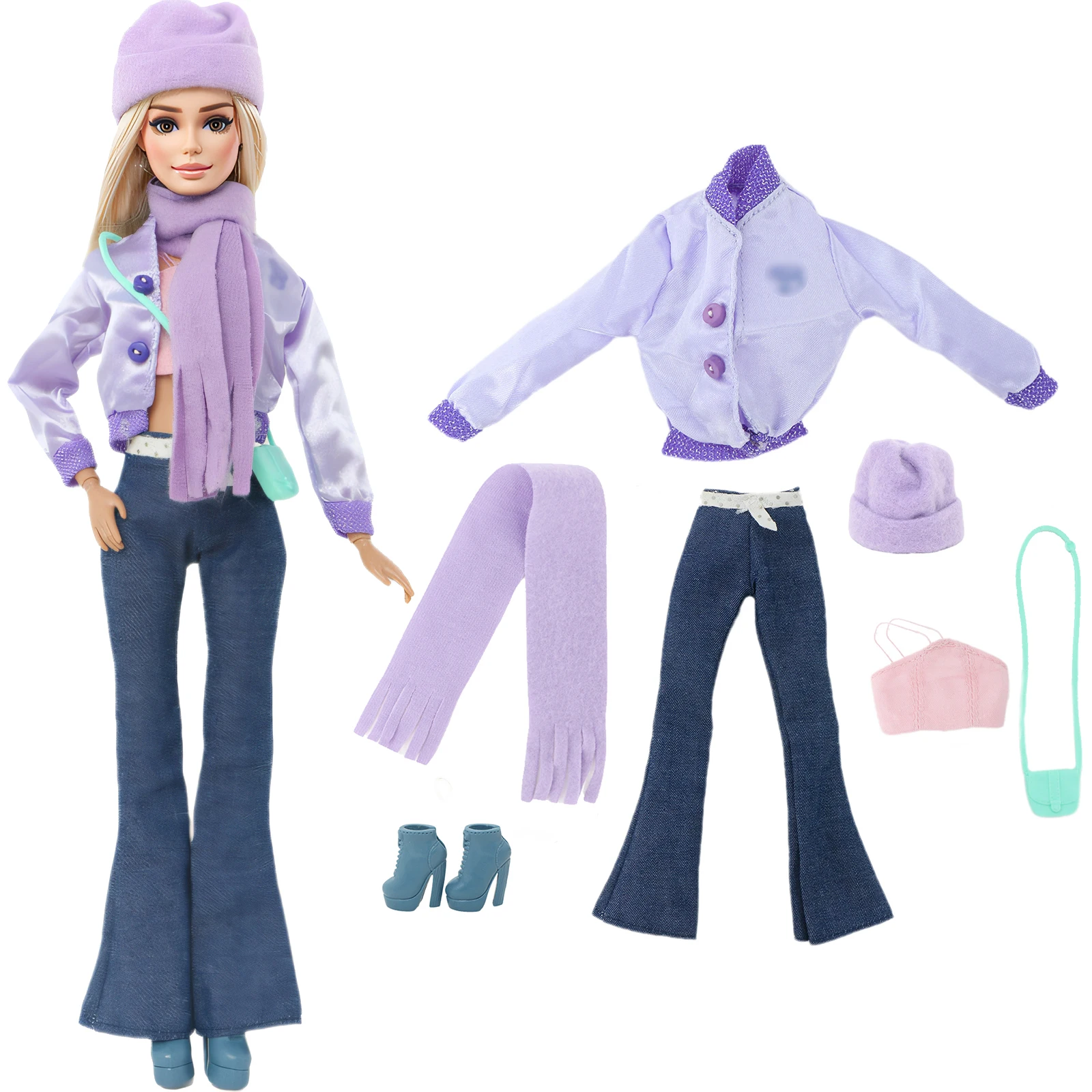 Doll Accessories Lot Doll Outfit Playset Coat Dress Shirts Vest Shorts Trouser Blousers Bags Shoes Hat Cool Clothes for Barbie Doll Accessories