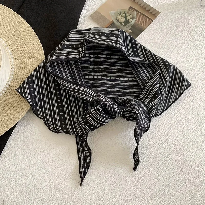 1pc Classic Striped Triangle Scarf Soft Multi-Functional Lady Bandana Women Hair Scarf Winter Cute Warm Turban Headscarf