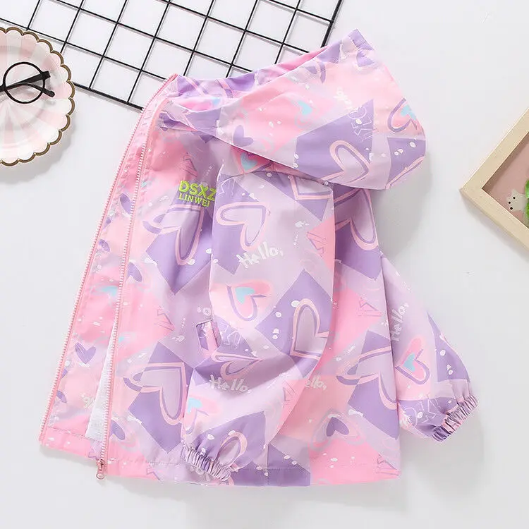 

Girls' Spring Coat Children's Hooded Love Cute Style Children's Wear Girls' Jacket Thin Coat Girls Clothes 4 Years To 16 Years
