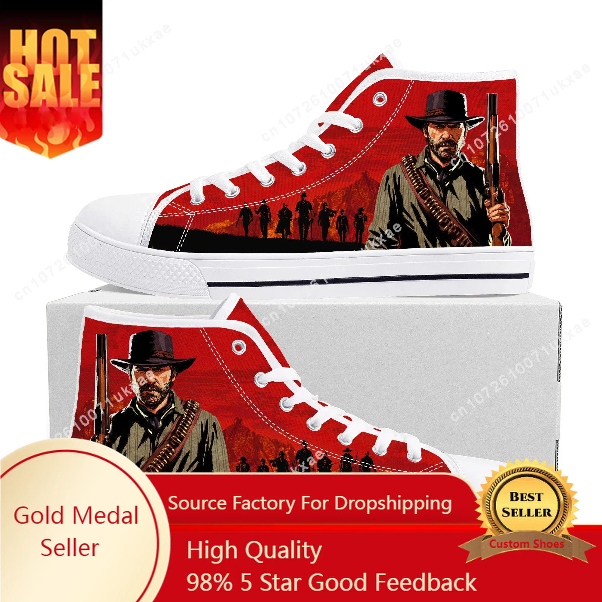 

Red Dead Redemption 2 High Top Sneakers Mens Womens Teenager Canvas High Quality Sneaker Casual Custom Made Shoes Customize Shoe