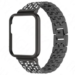 Luxurious Bling Diamond Metal Watchband with Case Protector and Bracelet - Elegant Watch Cover Bumper Frame for Redmi watch 3 Active (2)