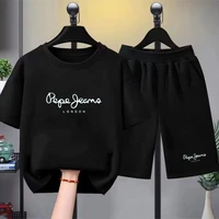 T-shirt imprimé avec lettres de marque pour enfants, haut à manches courtes + short, ensemble de vêtements de sport décontractés à la mode pour garçons et filles de 3 à 12 ans 1