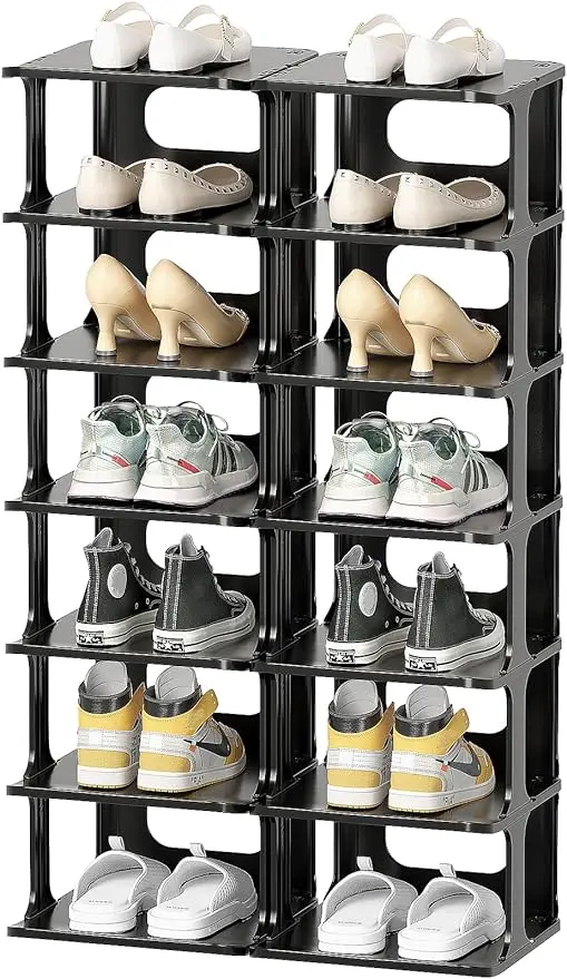 

Plastic Shoe Rack 14 Tier Storage Rack for Entryway Organizer for Closet Narrow Shelf Cabinet Black Free Standing Racks