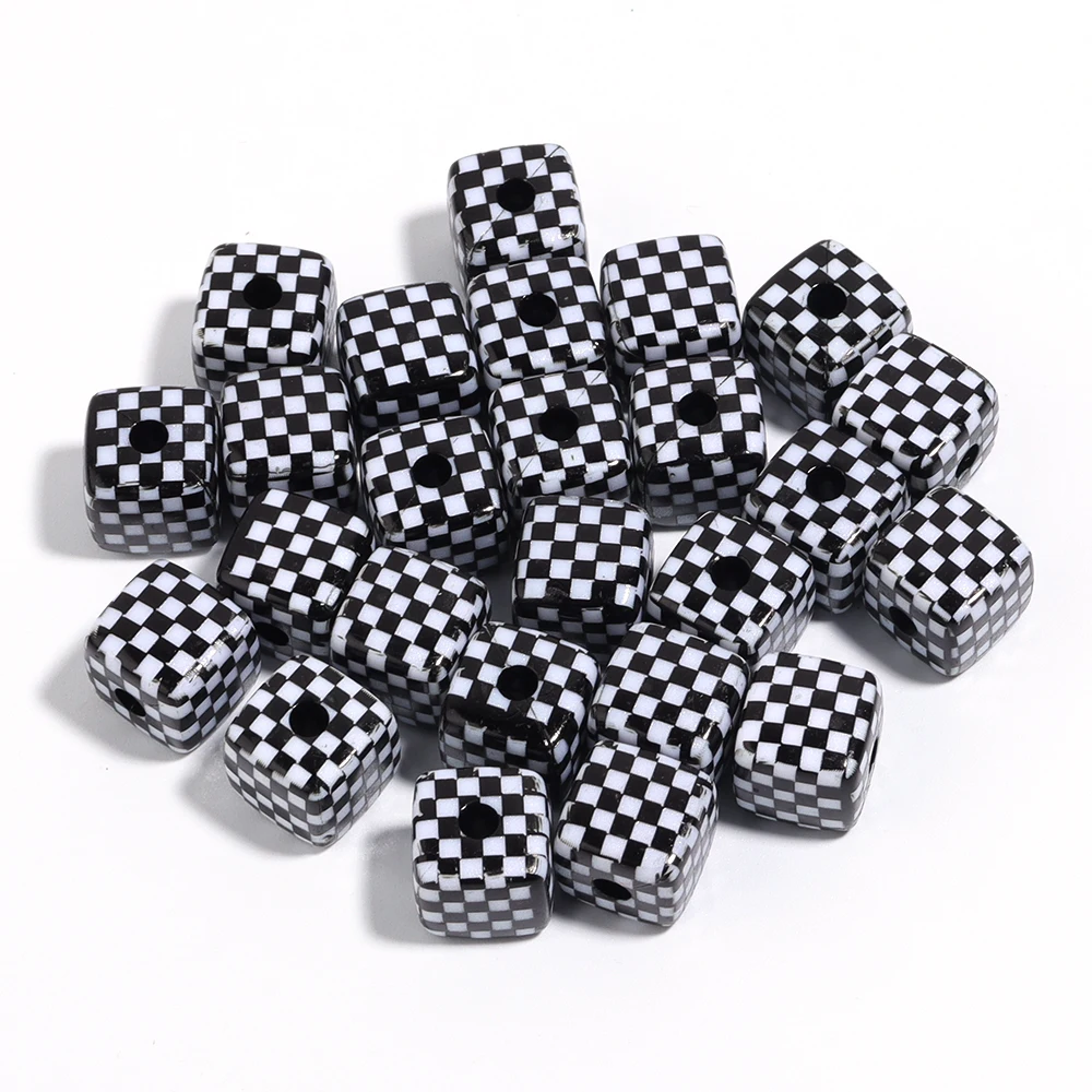 10 teile/los Kariertes Muster Quadratische Perlen Bunte Acryl Perlen Für Schmuck Machen DIY Geschenke Armbänder Halskette Zubehör – Detail 10