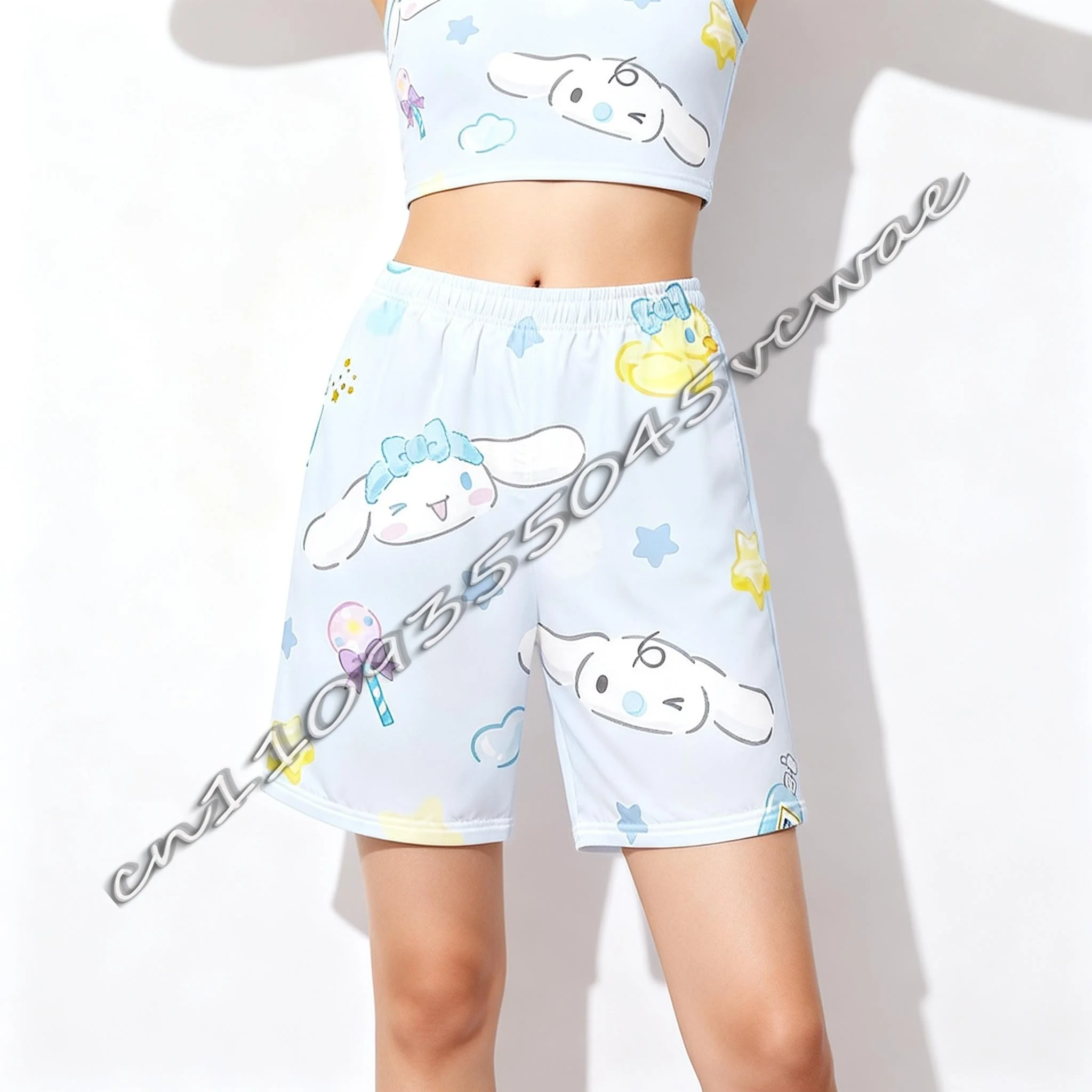임산부 여름 산리오 큰 귀를 가진 강아지 테마 성인 및 어린이용 달콤하고 귀여운 캐주얼 스포츠 반바지 2026 신상품
