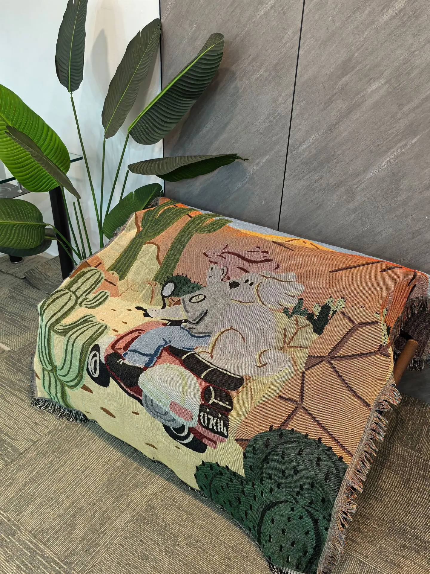 Description Picture 3 of itemTextile City Ins Cartoon Throw Blanket Playful Home Decor Dog Motorcycle Illustration Sofa Cover Towel Outdoor Picnic Mat