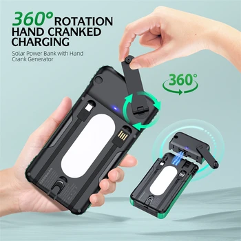 Powerbank per caricabatterie portatile esterno da 20000 mAh con manovella solare per iPhone Samsung Huawei Xiaomi Batteria di ricambio esterna