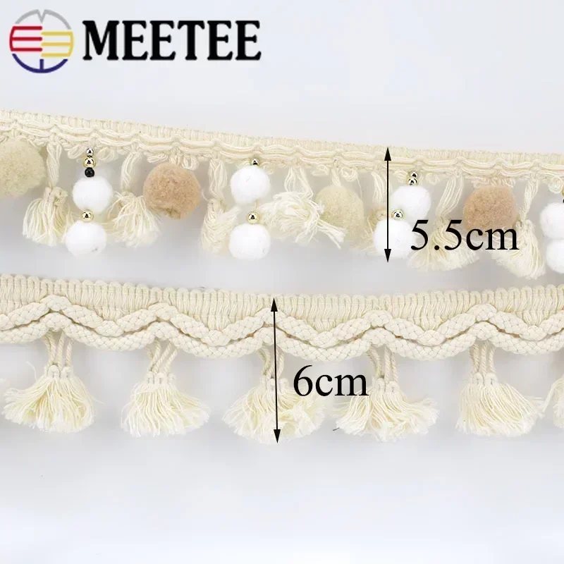 Meetee Pom Trim Ball Fringe Ribbon Beige White Tassel Lace Knitted Fabric Beaded Handmade Craft Decor Sewing Accessories 2Yards lace ribbon,lace sewing supplies,lace sewing accessories,lace accessories,lace garment accessories,lace decoration,pom pom trim