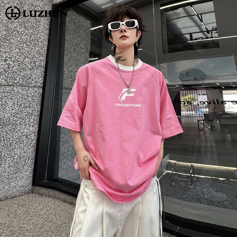 

LUZHEN Stripe Splicing Design Fashion Korean Short Sleeved T Shirts Original Trendy New Men's Street Tops Free Shipping LZ2995