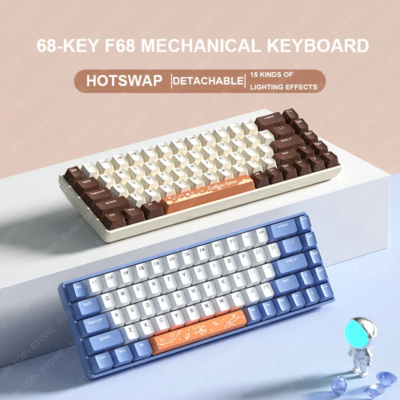 Teclado Mecânico de Gamers sem Fio 2.4g Bluetooth tipo c com Fio Teclado de Jogos de Modos Hotswap Rgb Retroiluminado Sumreda-za68 F68 - Imagem 4