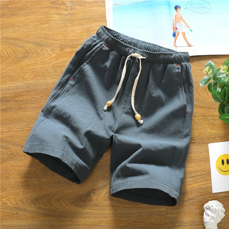 Summer Shorts for Men Cotton Elastic Waist Solid Color Loose Fitting Casual and Versatile Breathable Pure Cotton Home Pants 6