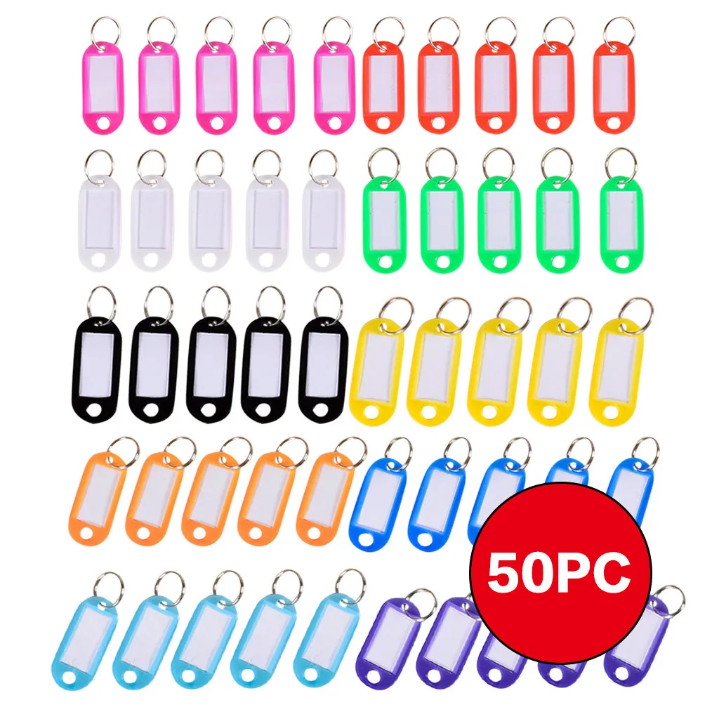 Plastic Keychain Tags 50pcs/lot Colorful Plastic Keychain Key Tags label Numbered Name Baggage Tag ID Label Name Tags Split Ring