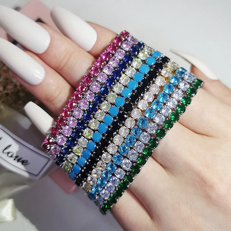 Elegant Multi-Color Rose Gold Tennis Bracelet Bangle for Women - Wedding Fashion Jewelry Party Gift