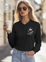 Crown Letter D Simple Print Polo Shirt Women Autumn Collar T-Shirt All-Match Multicolor Long Sleeves Hip Hop Casual Streetwear