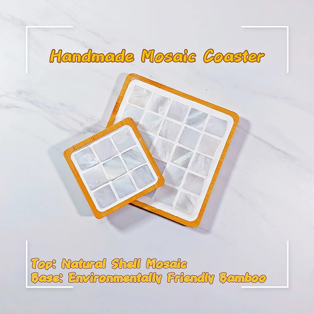 

1pc Handmade Natural Shell & Bamboo Square Coaster Mosaic Heat Insulation Pad Non-slip Coffee Cup Mat Home Table Decor Placemat