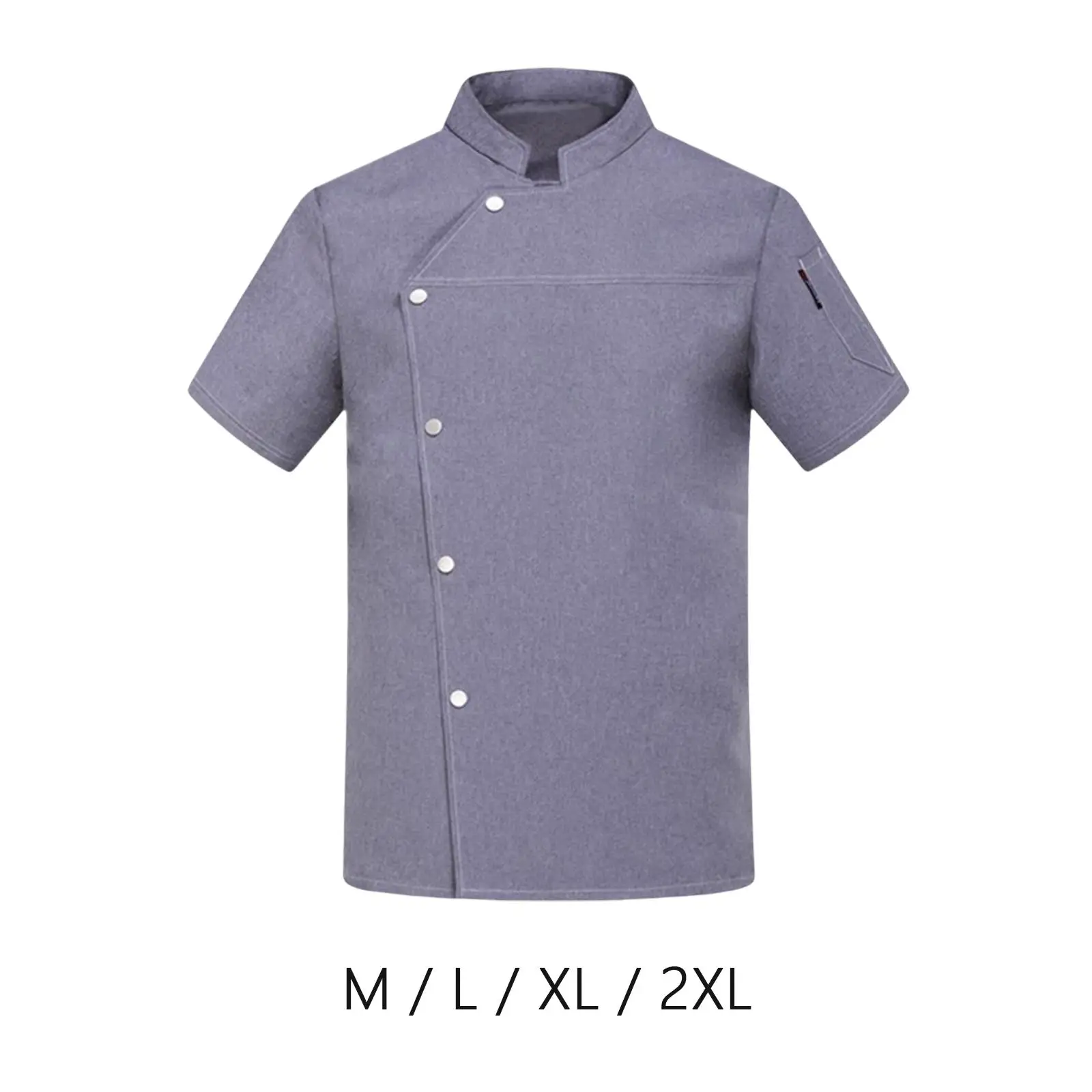 

Unisex Chef Coat Jacket Short Sleeve Lightweight Chef Clothes Cooking Clothing Snap Button Overalls for Pub Restaurant Catering