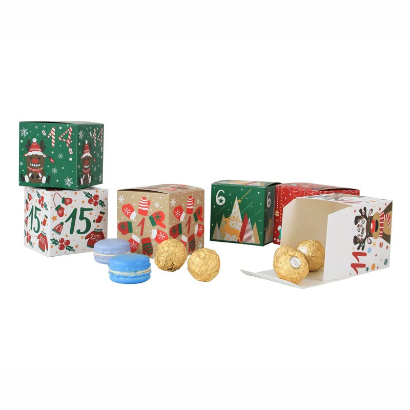 24-Piece Christmas Advent Calendar Kraft Paper Candy Gift Box Set for Holiday Countdown Decorations