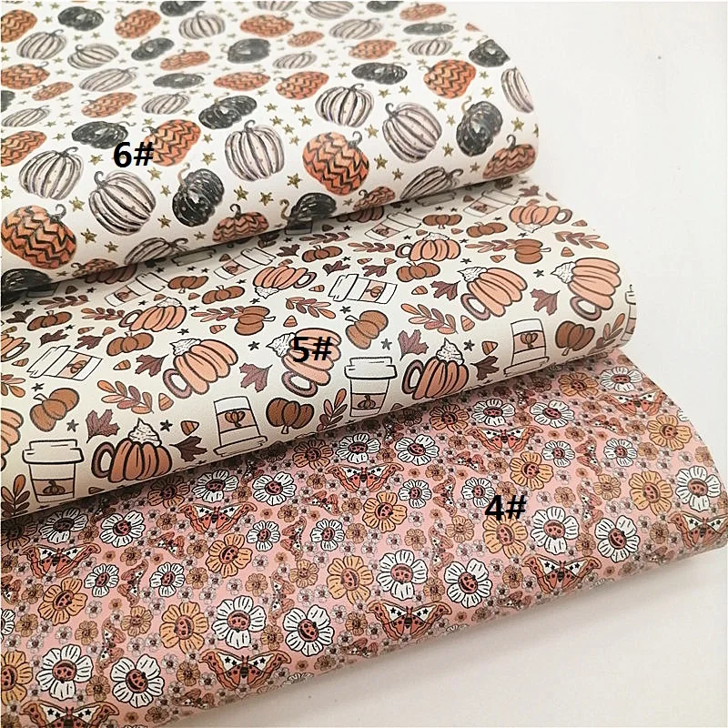 Description Picture 3 of itemFall Autumn Harvest Pumpkins Printed Synthetic Leather Fabric Sheets Faux Leather For Bows DIY Craft Sheets Mini Rolls W242