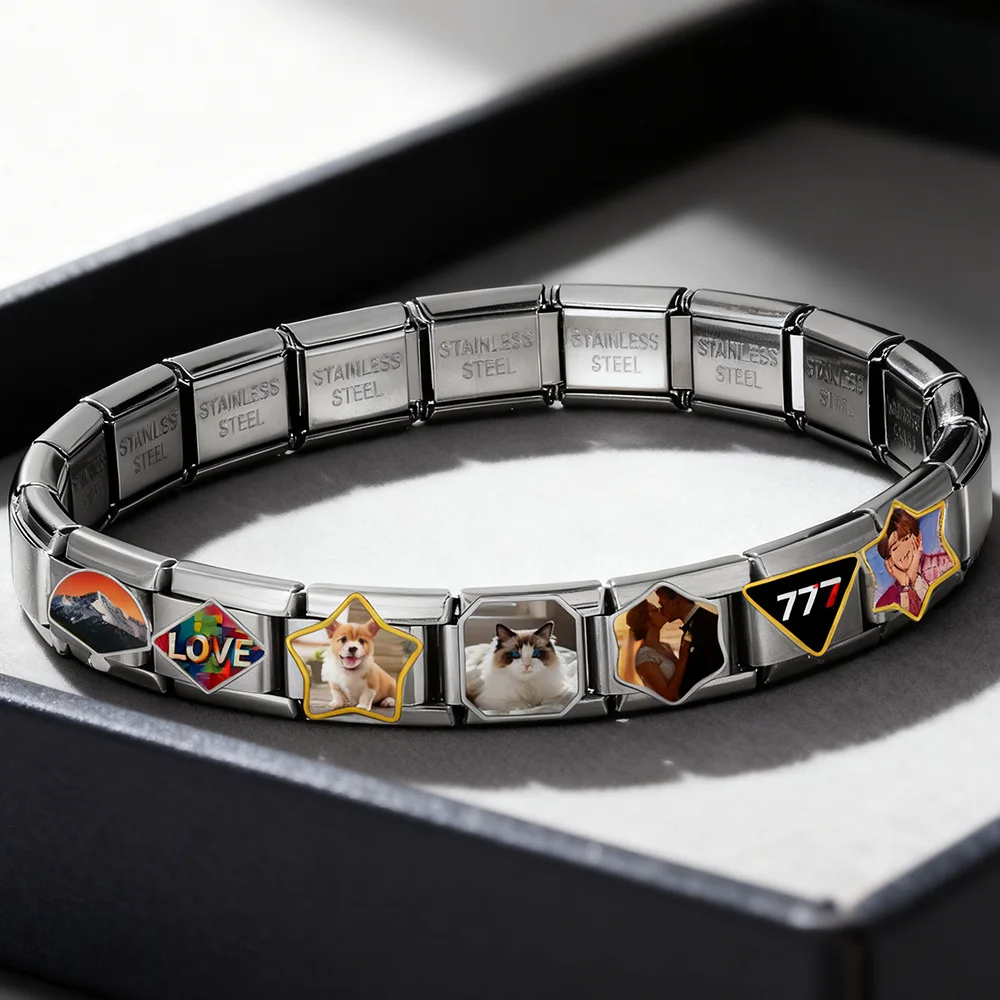 Verschiedene Formen Bulk, individuelle Personalisierung, Bild, Bilder, italienischer Charm-Link, passend für 9 mm Edelstahl-DIY-Armbandschmuck – Detail 6
