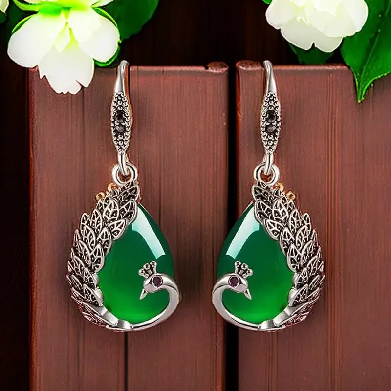 2311312-7bab14.jpg S49d3087bd6bb483cbcd3df5107e36dfbV Green Real Jade Peacock Earrings Gift Energy Vintage Luxury 925 Silver Talismans Stone Natural Jewelry Designer Women Mallzona