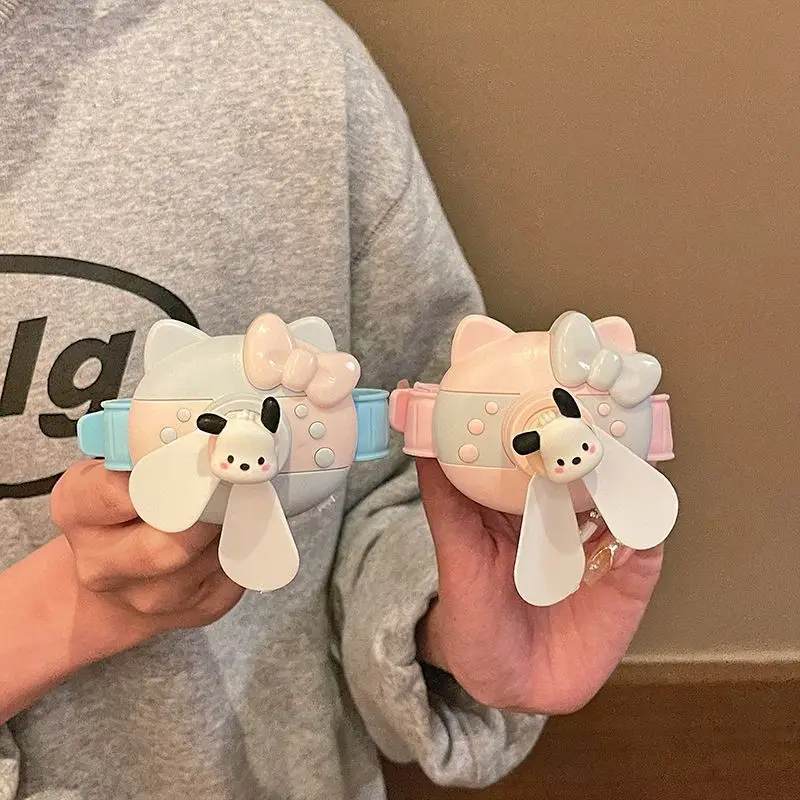 

New Sanrio Hello Kitty Wrist Fan Kawaii Pochacco Cute Cartoon Silent Fan Charging with Usb Kids Toy Children Day Gift
