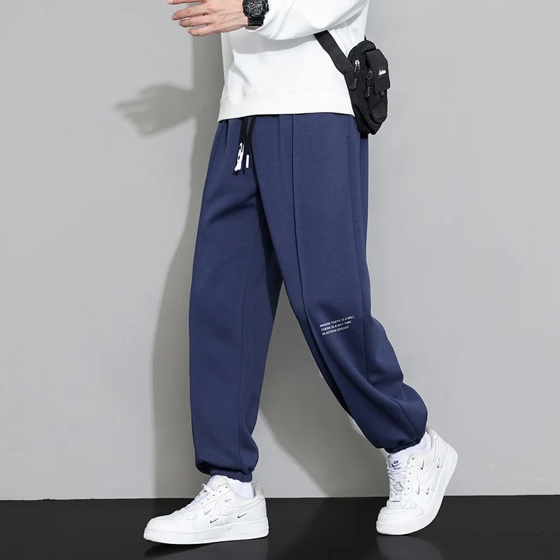 Autumn and Winter Men's Elastic Waist Panel Pocket Letter Fashion Solid Color Tie Feet Loose Sports Versatile Casual Pants men jogger pants men jogger sweatpants