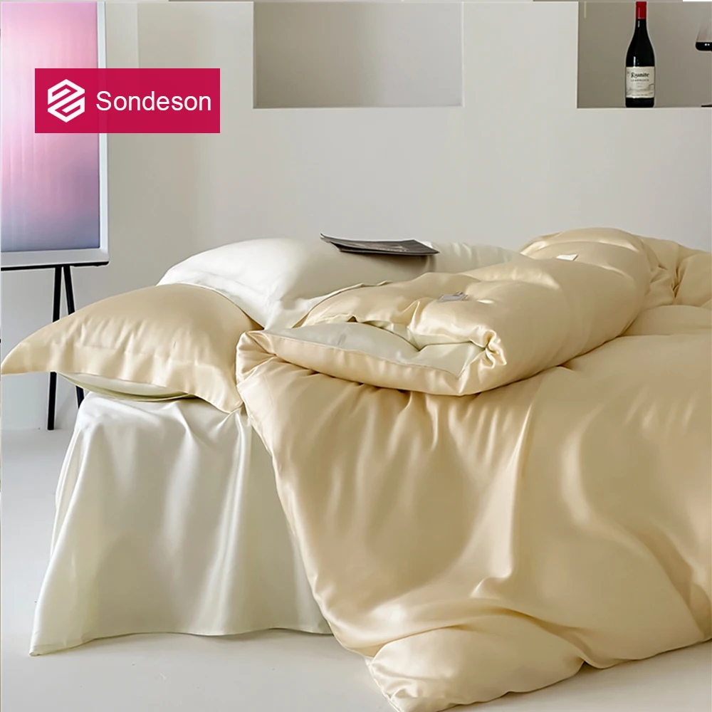 

Sondeson Sleep Gift Nature 100% Silk Bedding Set Light Yellow Beauty Duvet Cover Pillow Case Bed Sheet Set King Queen For Deep