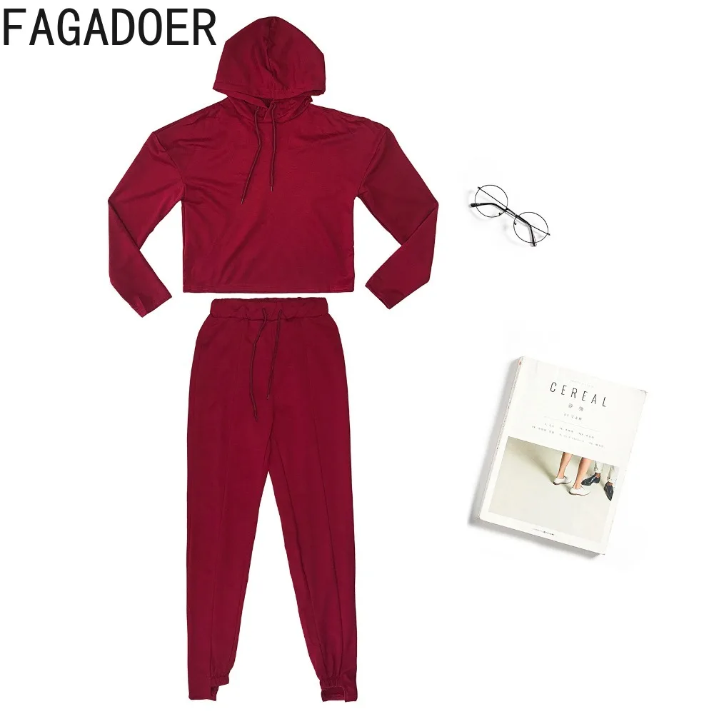 FAGADOER Autumn Winter Basic Sporty Two Piece Set Women Tracksuits Long Sleeve Hoodies+leggings Sets Workout Stretchy Outfits
