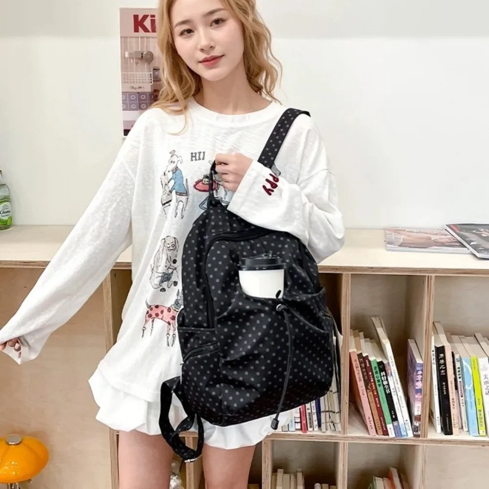 Korean Style Polka Dot Women's Backpack Lightweight Nylon Backpack Bag School Bag For Students Travel Use 5