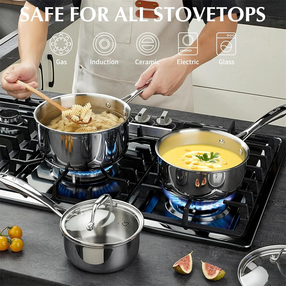 Koch Systeme CS 6-Piece Tri-Ply Stainless Steel Saucepan Set (1QT, 2QT, 3QT) 4