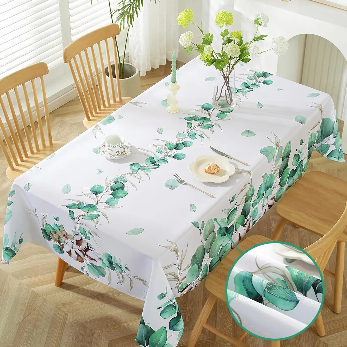 Spring Cherry Watercolor Flower Waterproof Tablecloth Wedding Party Decor Summer Plants Rectangle Table Cloth Dining Table Decor 5