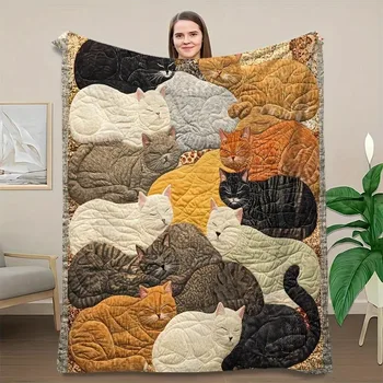 Creative Cat Print Flannel Throw Blanket 1