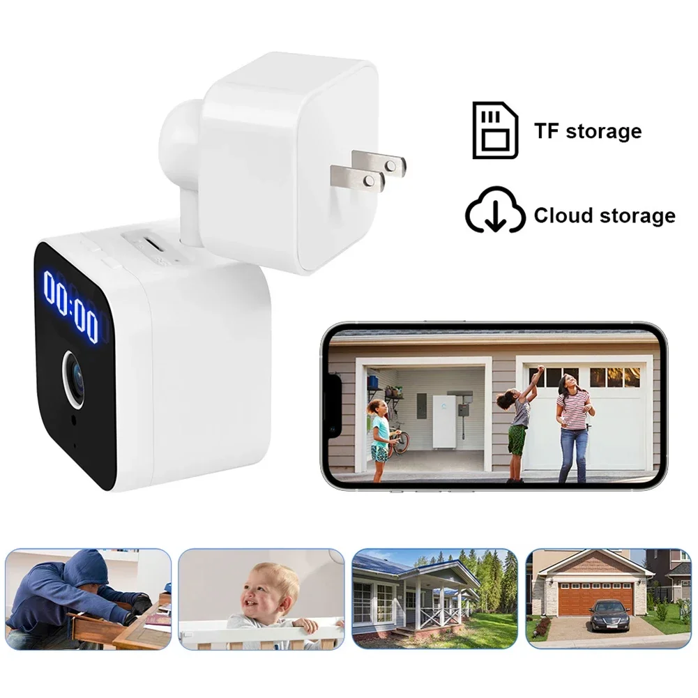 

1080P HD Motion Detection WiFi Plug in Security Camera with Digital Clock TuyaSmart APP Control for Baby/Pet/Dog IR Night Vision