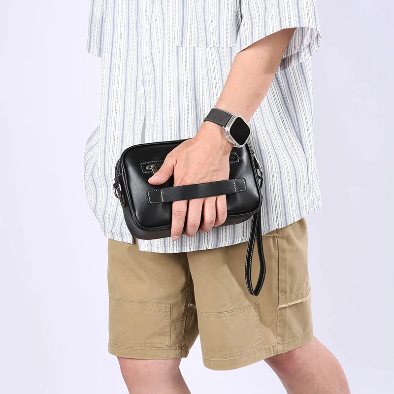 Casual men's shoulder bag, crossbody bag, fashionable retro solid color handbag, multifunctional travel daily