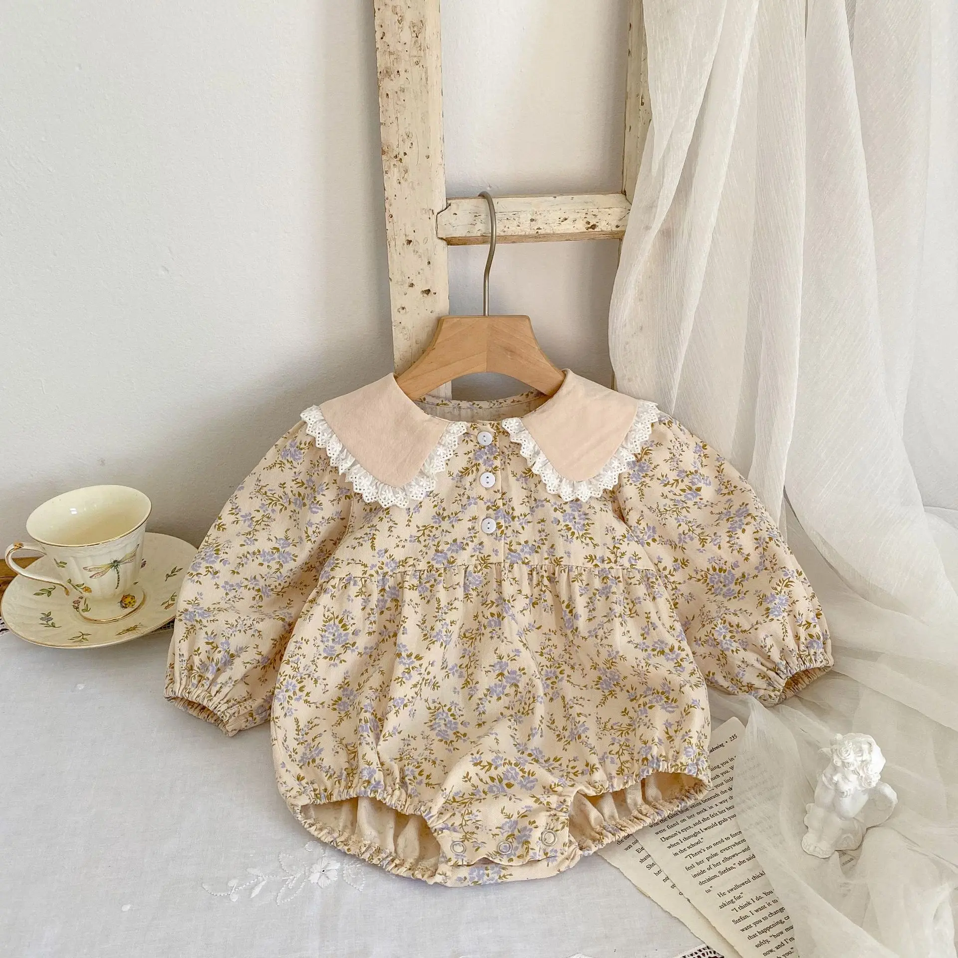 Frühling Herbst Mode Neue Hochzeits-Koreanische Kinderkleidung Baby Blumen-Strampler Mädchen Kinder Spitzen-Puppenkragen-Kleid Schwester-Outfit – Detail 3