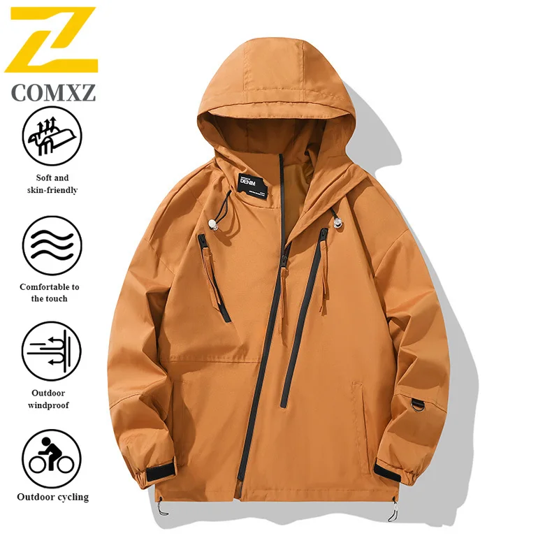 EEiAO Jacket Couple's Outdoor Windproof Waterproof Lightweight Hooded Coat for Hiking Camping Fishing Durable Loose Sportswear