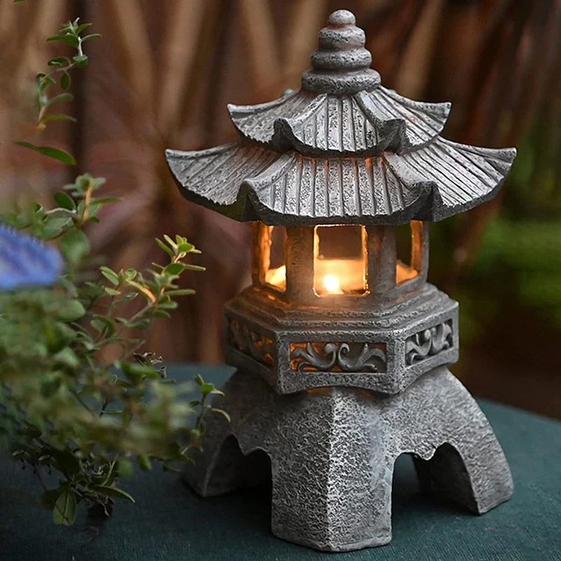 Outdoor Solar Lights, Chinese Zen Stone Pagoda Pieces, Garden Landscape Lights, Small Palace Lights, B & B Decorative Lights 3