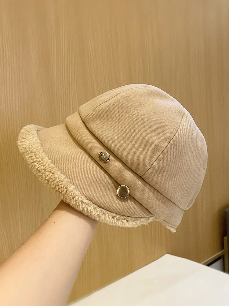 

Golf Winter Fleece-lined Warm Fisherman Hat Women's Plain Face Small Basin Hat Trendy Hangable Mask Plush Hat Thickened