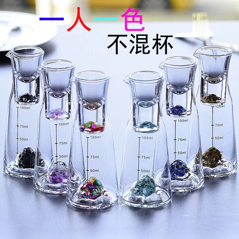 

Mountain Crystal Glass High end Baijiu Cup Set Scale Luxury Wine Separator Wine Bottle Set Household Six color Non mixing Cup
