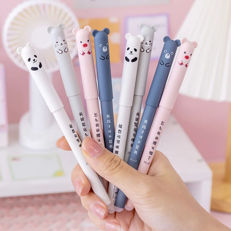 24pcs Cute Washable Erasable Pens Funny Pig Cat Panda Bear Kawaii Ballpoint  Back to School Anime Gel Pen Rollerball Stationery