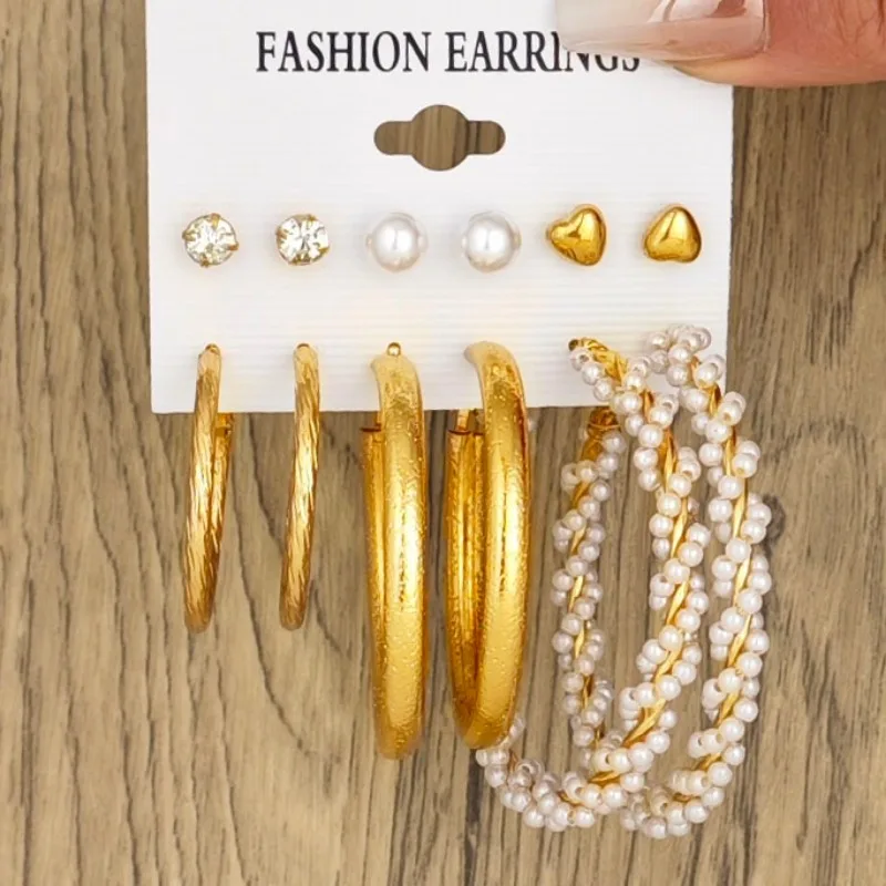 European and American style earring set creative and minimalist earring alloy metal earrings pearl earrings for women