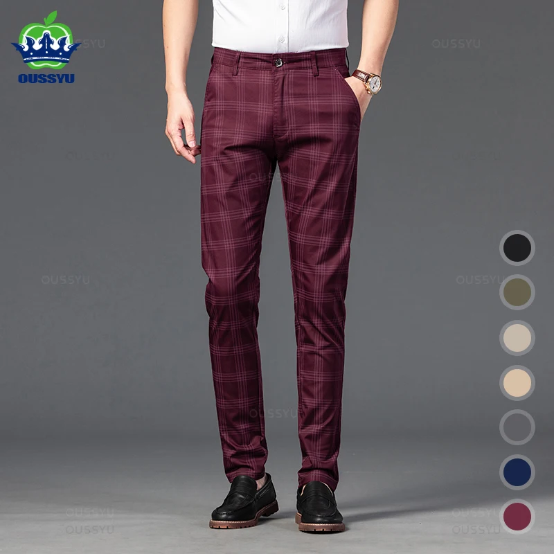 New Classic 7 Color Formal Pants Men Stripe Plaid Business Fashion  Comfortable Red Office Four Seasons Slim Suit Trousers 30-38 - AliExpress