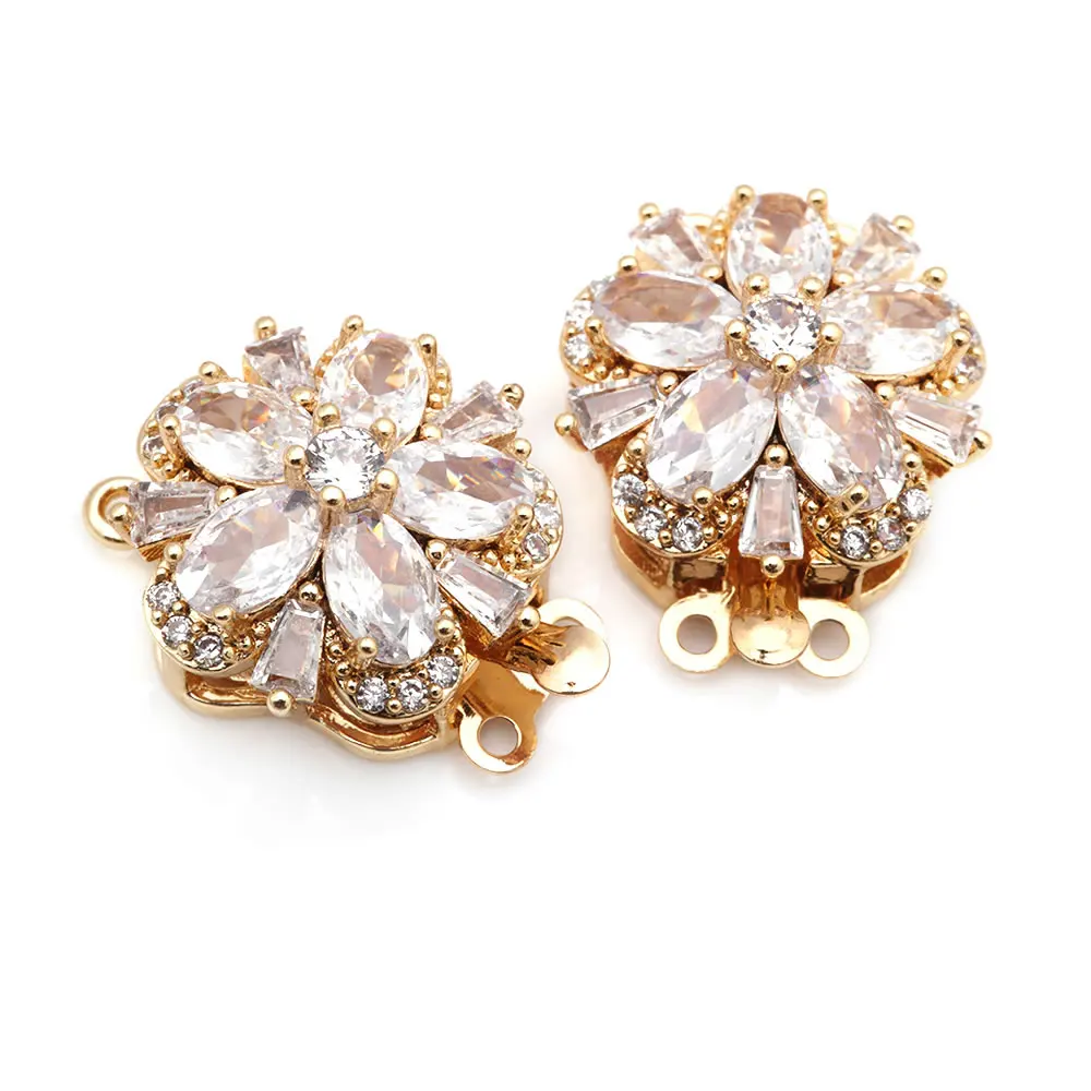 4 juegos de collares de flores de latón y circonio de Color dorado de 18K, cierres de conexión, suministros de joyería Diy de alta calidad - details 7