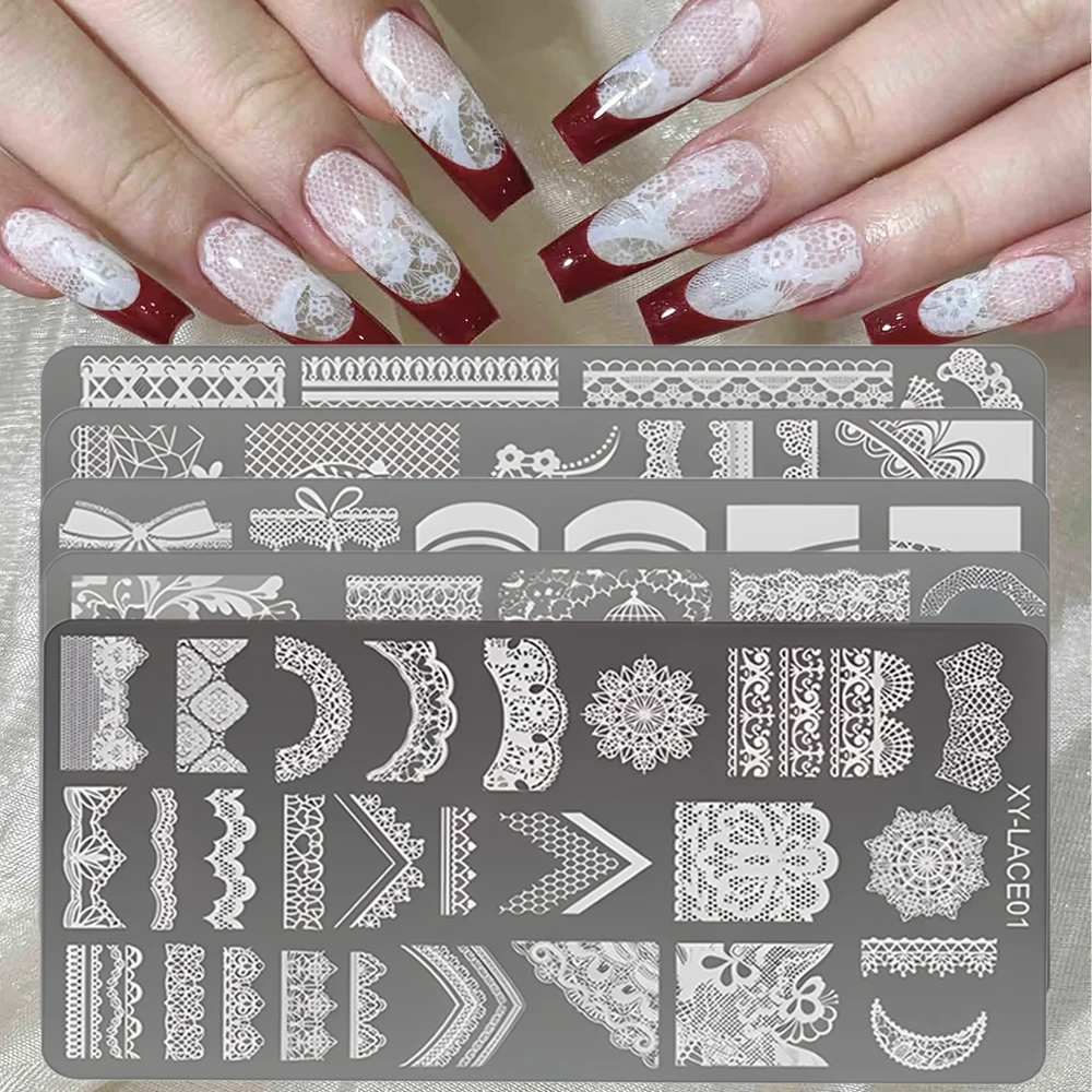 French Nail Art Stamping Plate Geometry Wave Line Drawing Templates Flower Love Lace Stamp Nail Charm Mold Stencil Tools LAXY-D-