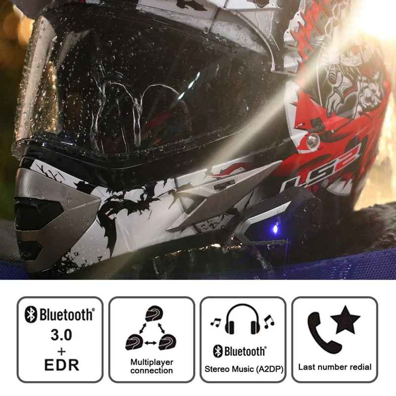 

1200M BTS3 Bluetooth Helmet Intercom IPX7 Waterproof BT 3.0 With FM Headset Motorcycle Bluetooth Helmet Intercom