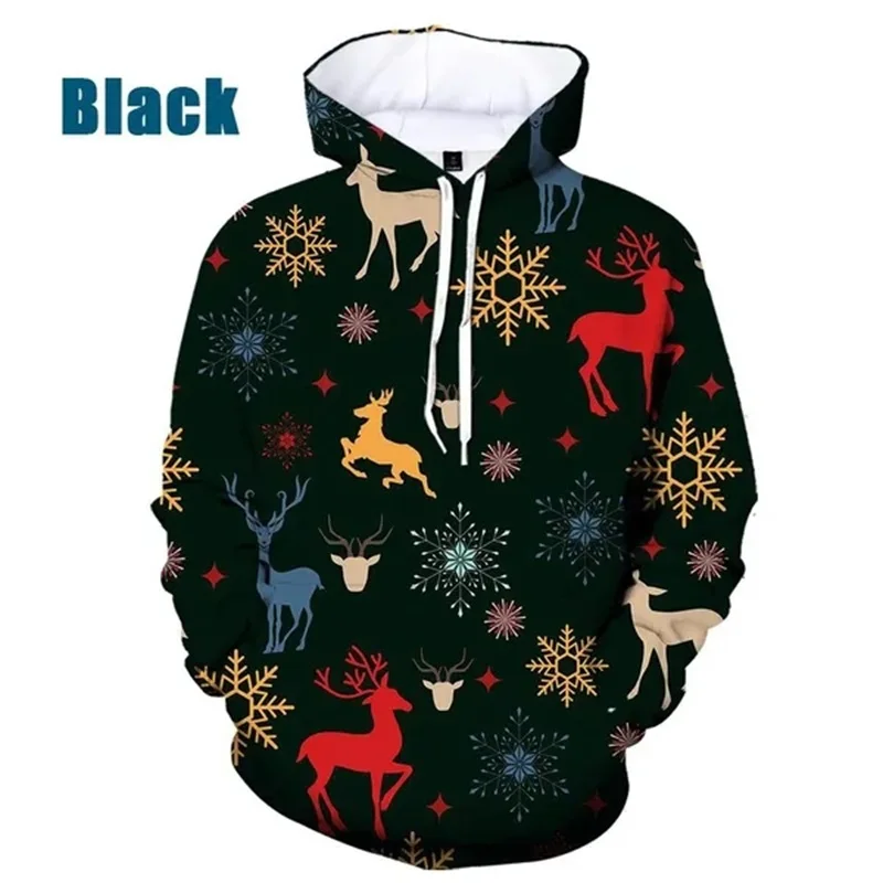thumbnail image 1 of Sudadera con capucha con estampado de copos de nieve y renos de Feliz Navidad para hombres y mujeres, sudadera con capucha holgada de gran tamaño con estampado 3D para hombres, 1 of 4