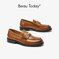 BeauToday Penny Loafers Women Genuine Calfskin Slip On Round Toe Square Heel Shallow Casual Spring Outdoor Ladies Shoes 26084 - Image 3