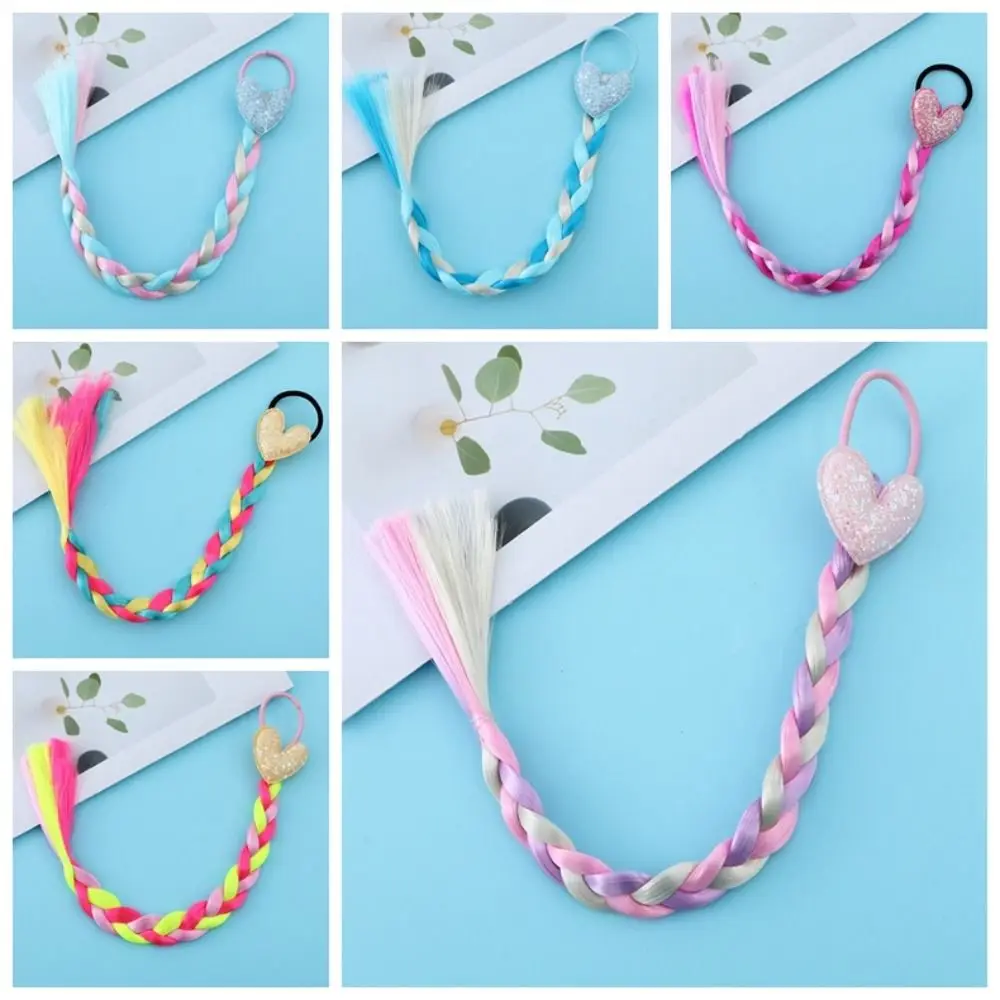 Synthetic Girls Braided Ponytail Love Heart Sequined Colorful Braid Headband Hair Ornament Rubber Bands Kids Cartoon Ponytail 6